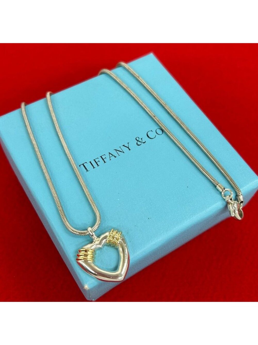 Tiffany & Co Vintage Heart Snake Necklace Silver Yellow Gold